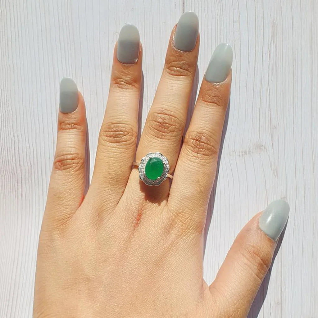 Italian Silver 925 Green Oval Shaped Solitaire Ring - Fkjrnsl3518 Rings