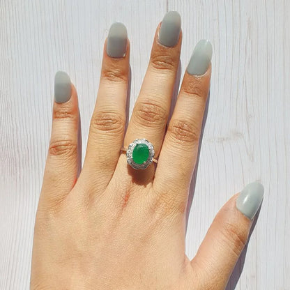 Italian Silver 925 Green Oval Shaped Solitaire Ring - Fkjrnsl3518 Rings