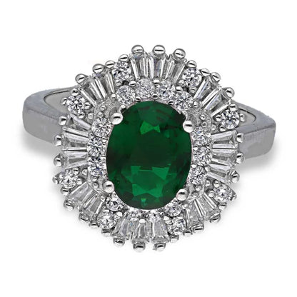 Italian Silver 925 Green Oval Shaped Solitaire Ring - Fkjrnsl3520 Rings