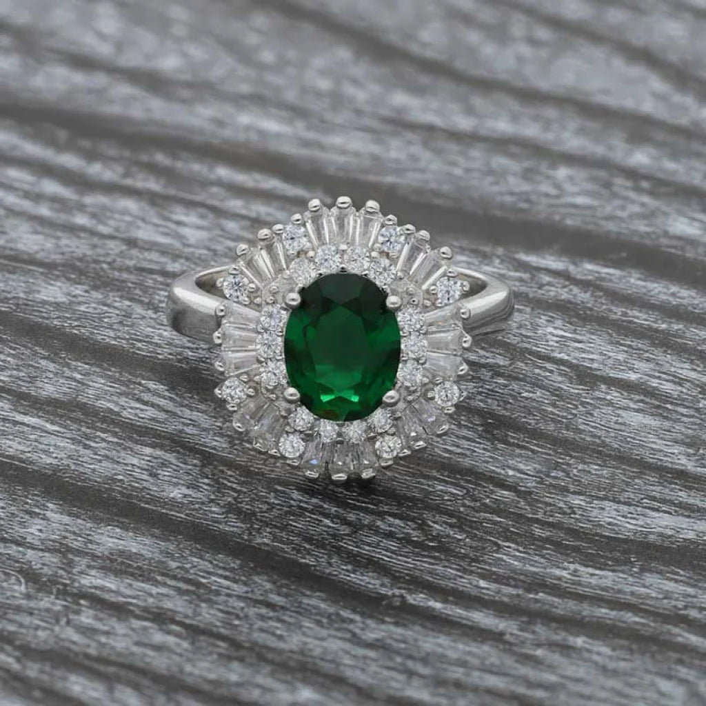 Italian Silver 925 Green Oval Shaped Solitaire Ring - Fkjrnsl3520 Rings