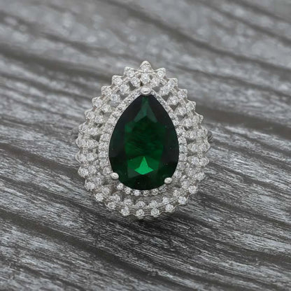 Italian Silver 925 Green Pear Shaped Solitaire Ring - Fkjrnsl3516 Rings