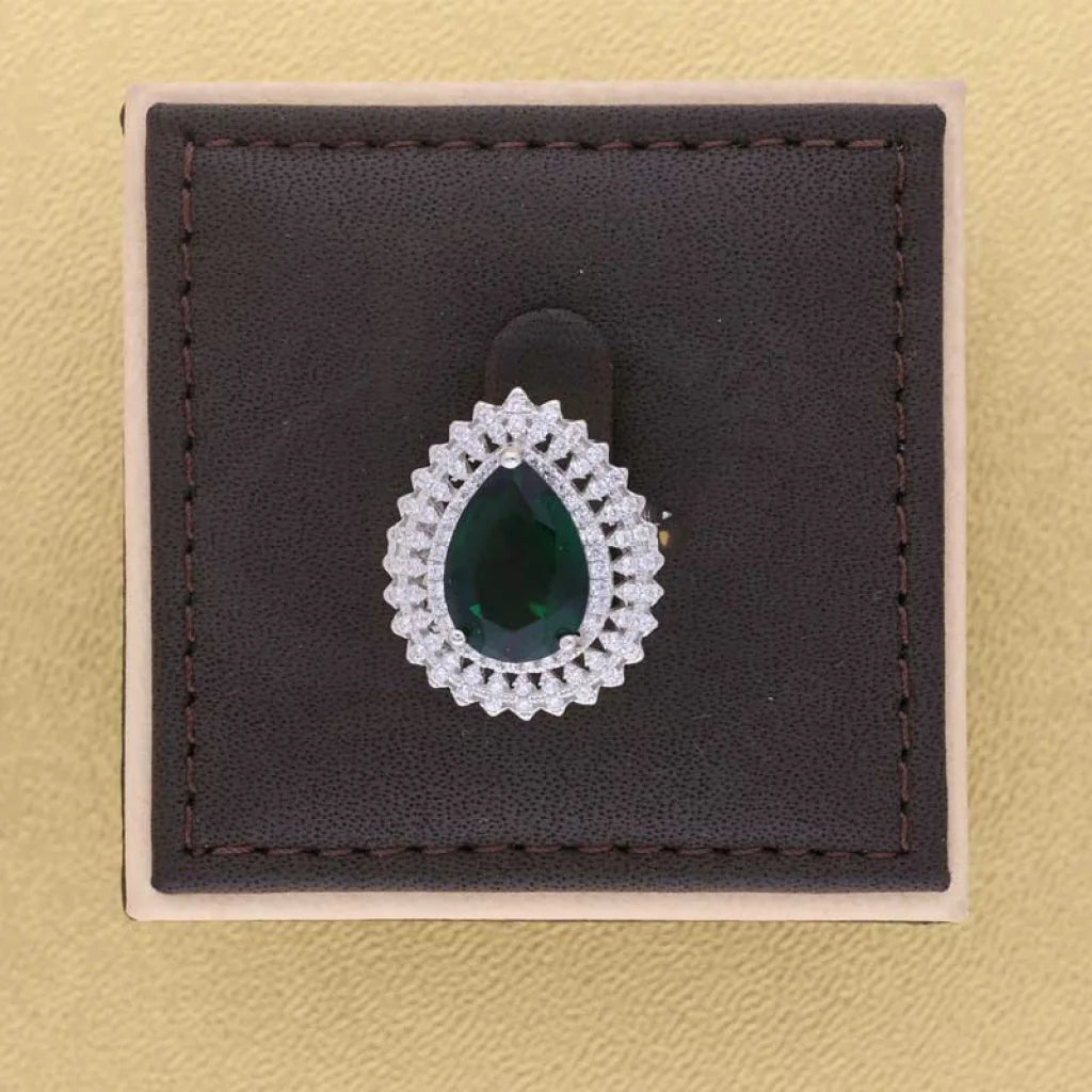 خاتم سوليتير أخضر من الفضة الإيطالية عيار 925 على شكل كمثرى - Fkjrnsl3516
