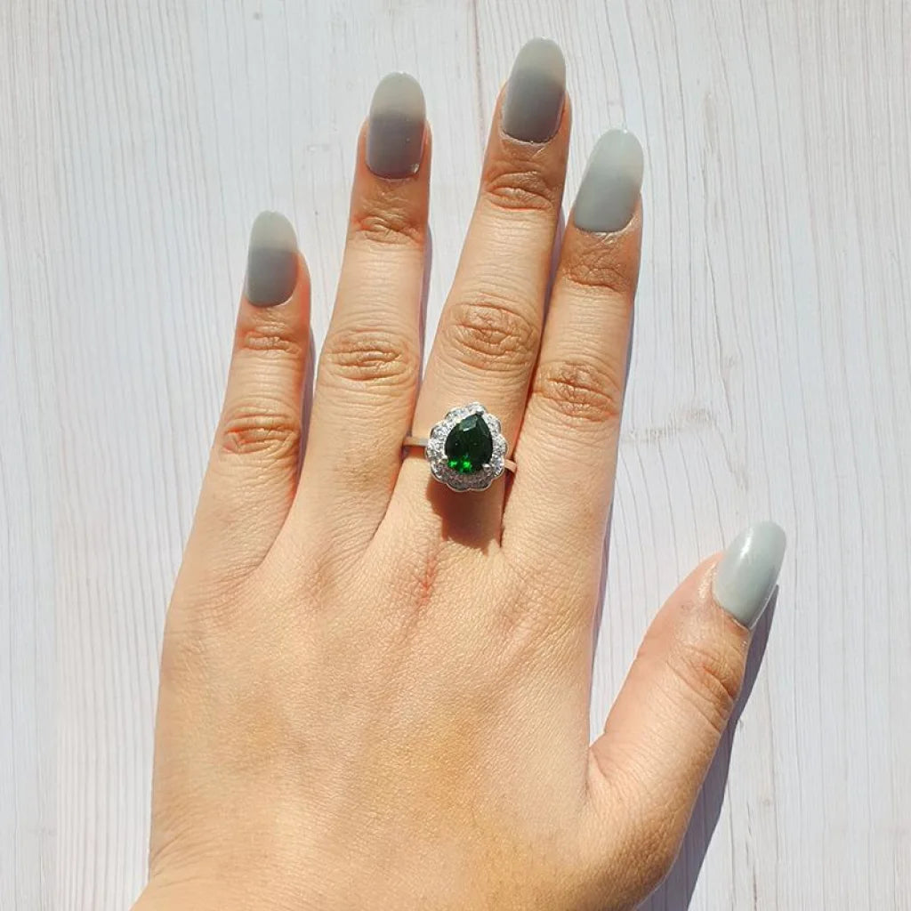 Italian Silver 925 Green Pear Shaped Solitaire Ring - Fkjrnsl3517 Rings