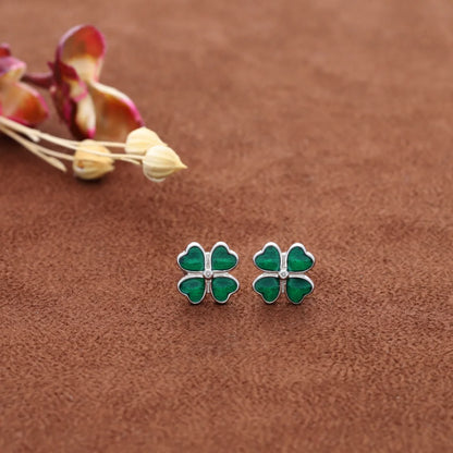 Sterling Silver 925 Green Shamrock Clover Earrings - Fkjernsl8026