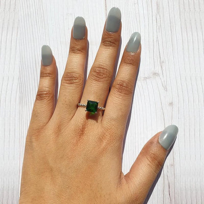 Italian Silver 925 Green Solitaire Ring - Fkjrnsl3495 Rings