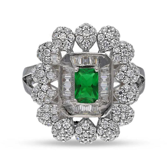 Italian Silver 925 Green Solitaire Ring - Fkjrnsl3523 Rings