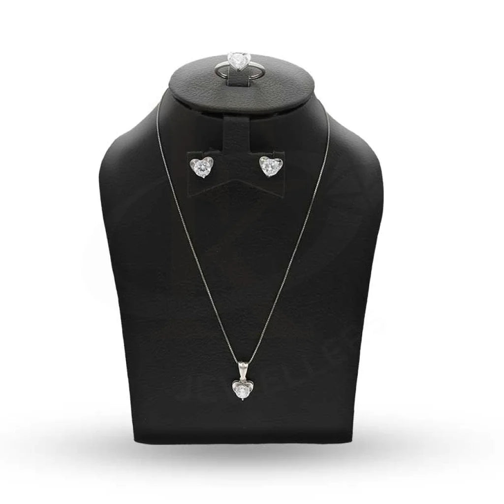 Sterling Silver 925 Heart Pendant Set (Necklace Earrings And Ring) - Fkjnklstsl2365 Sets