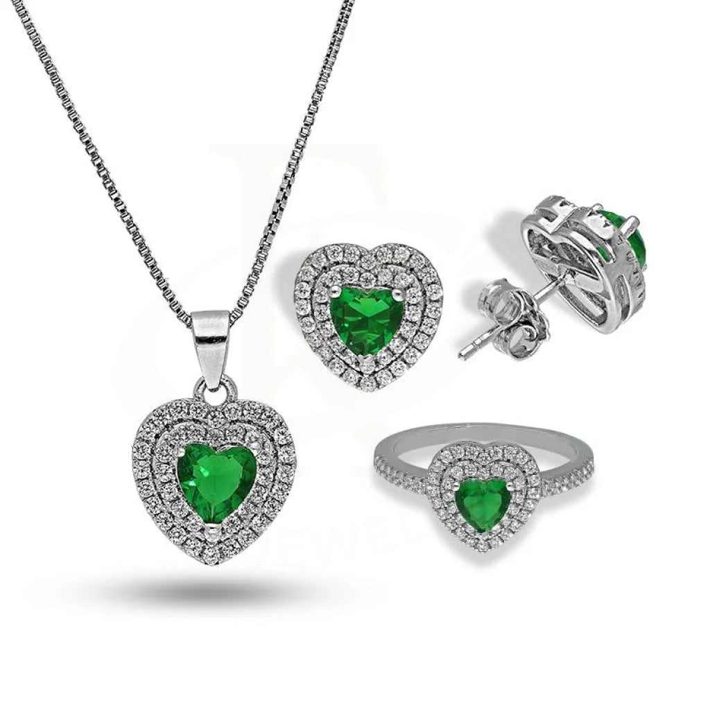Italian Silver 925 Heart Shaped Solitaire Pendant Set (Necklace Earrings And Ring) - Fkjnklstsl2294