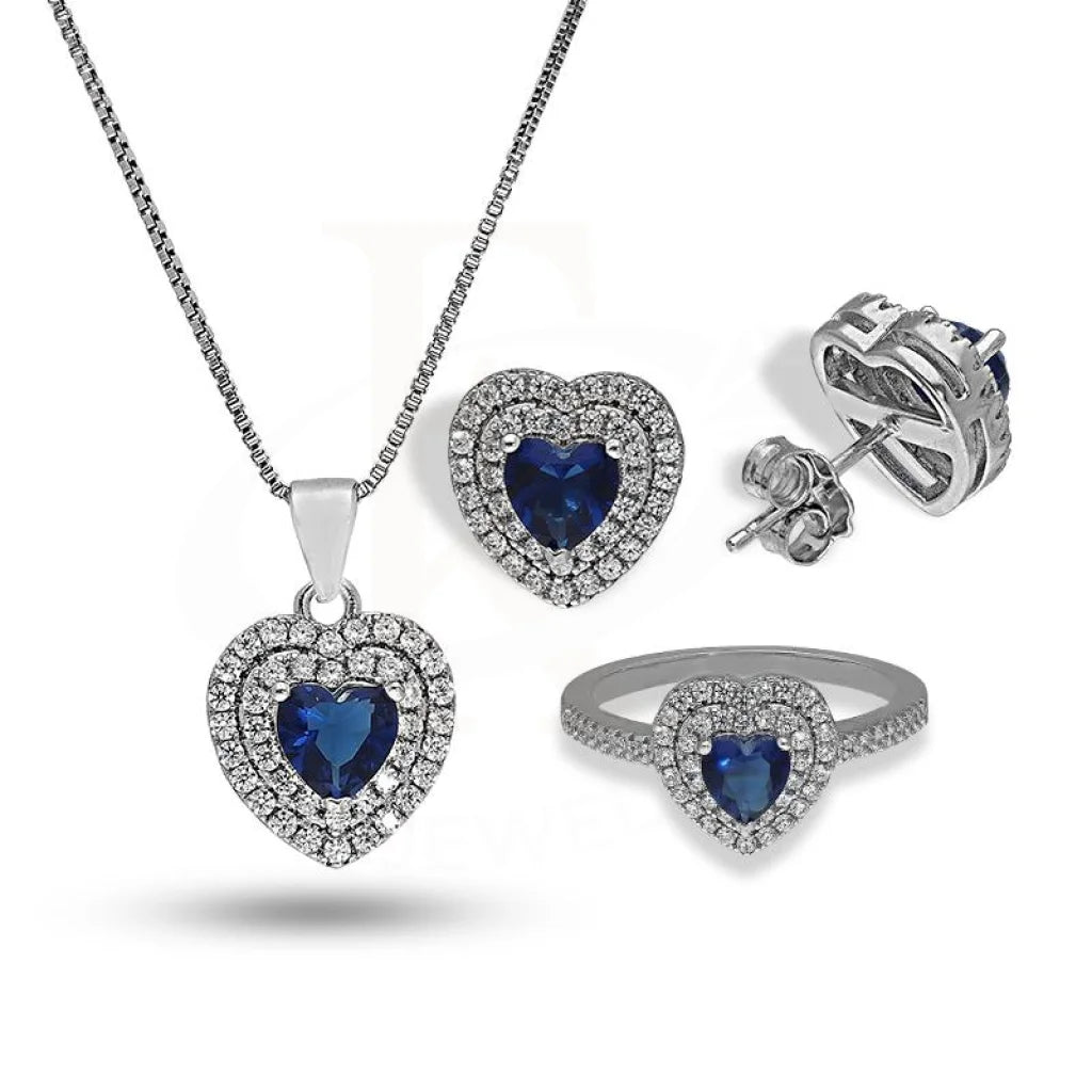 Italian Silver 925 Heart Shaped Solitaire Pendant Set (Necklace Earrings And Ring) - Fkjnklstsl2296