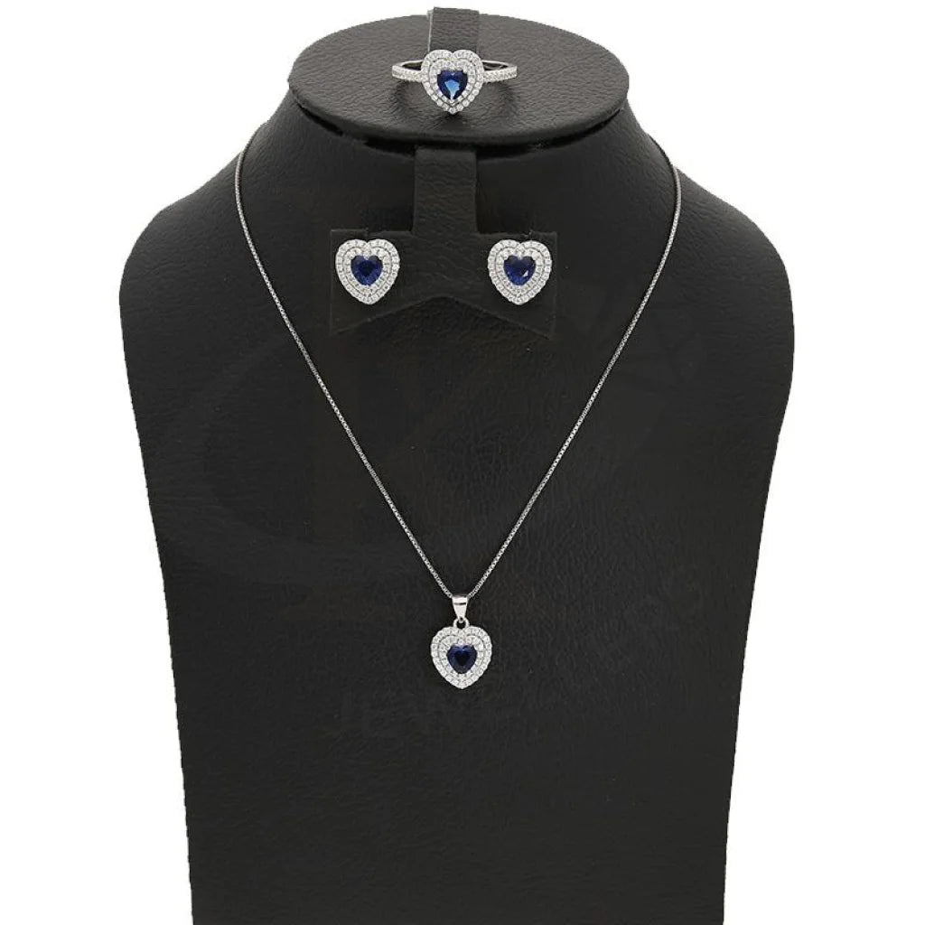 Italian Silver 925 Heart Shaped Solitaire Pendant Set (Necklace Earrings And Ring) - Fkjnklstsl2296