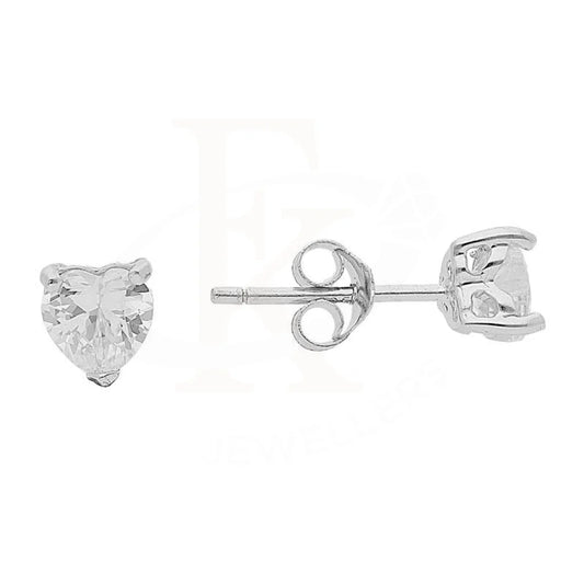 Italian Silver 925 Heart White Solitaire Stud Earrings - Fkjernsl1796