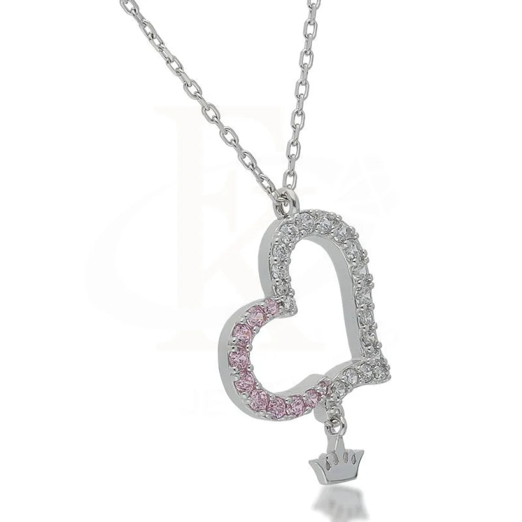Italian Silver 925 Heart With Hanging Crown Necklace - Fkjnklsl2178 Necklaces