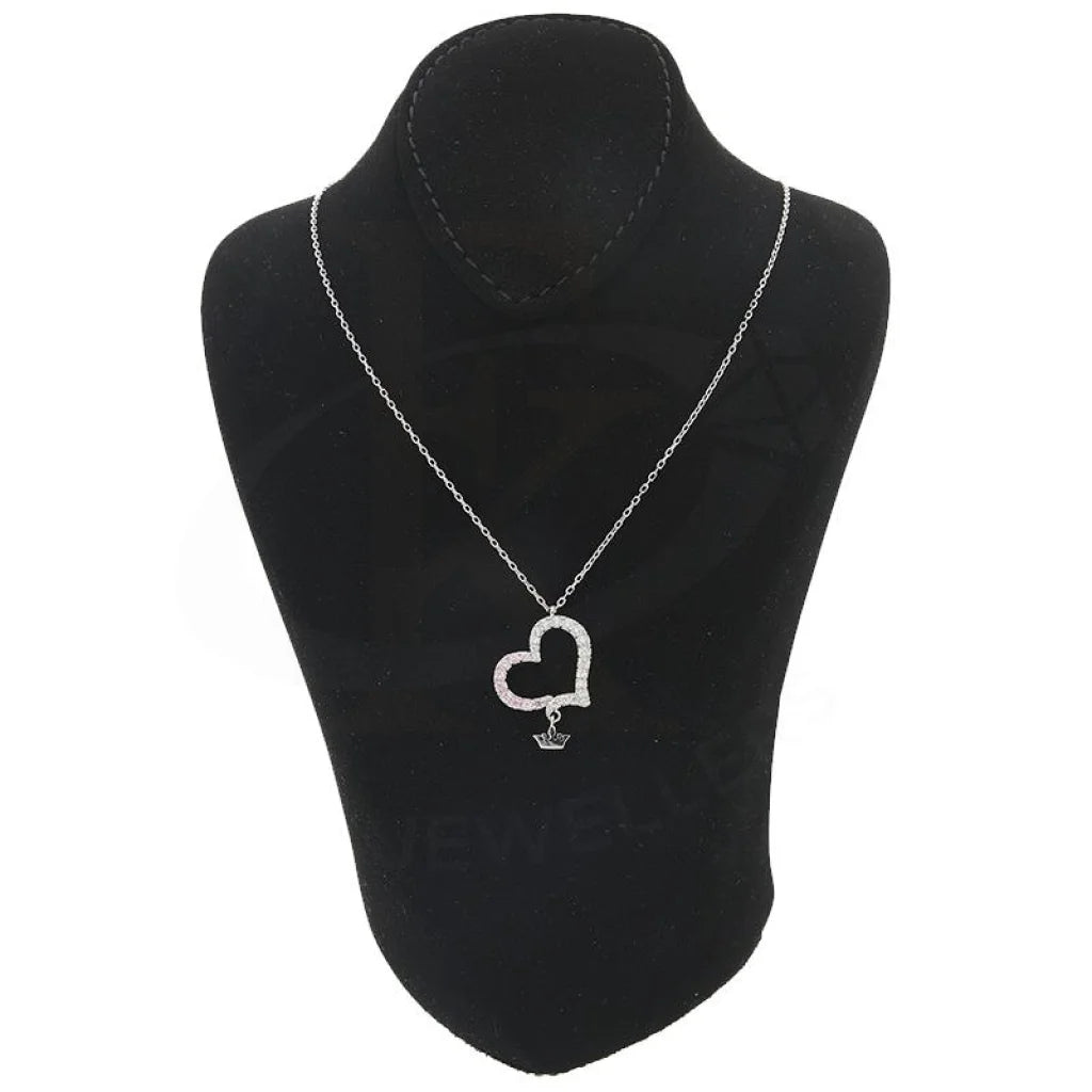 Italian Silver 925 Heart With Hanging Crown Necklace - Fkjnklsl2178 Necklaces