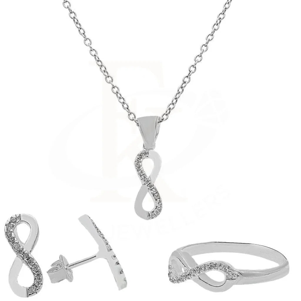 Italian Silver 925 Infinity Pendant Set (Necklace Earrings And Ring) - Fkjnklst2007 Sets