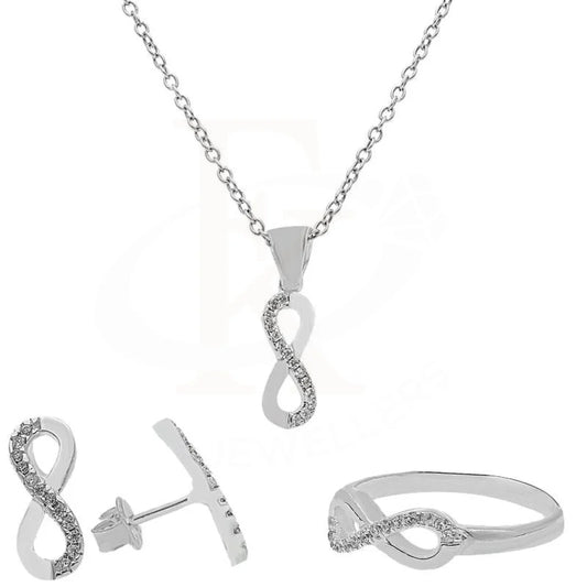 Italian Silver 925 Infinity Pendant Set (Necklace Earrings And Ring) - Fkjnklst2007 Sets