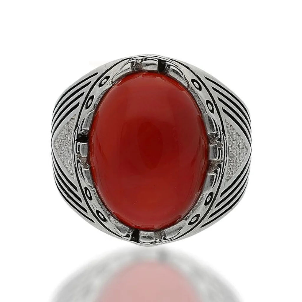 Italian Silver 925 Mens Red Solitaire Ring - Fkjrnsl2507 Rings