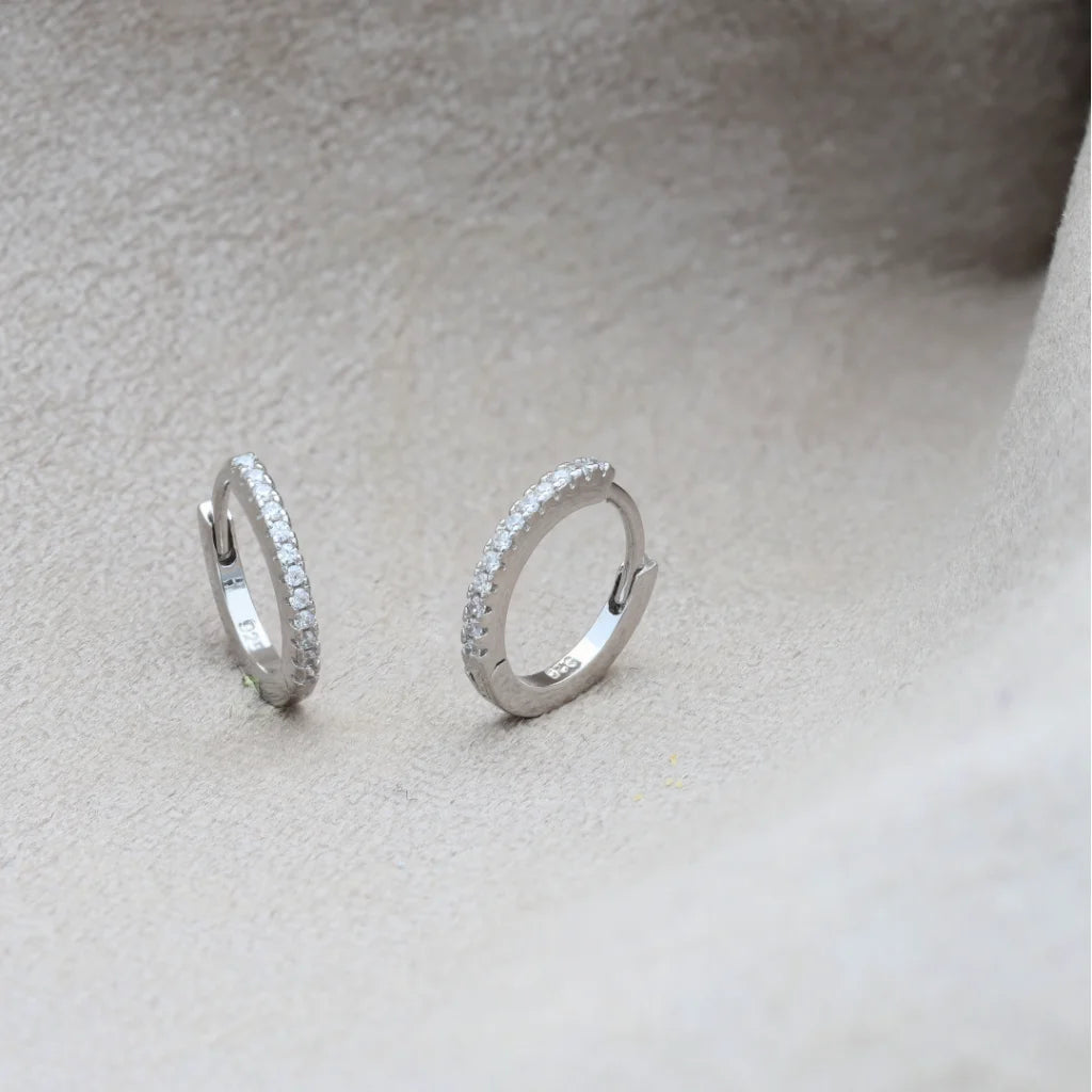 Sterling Silver 925 Minimalist Huggie Hoop Earrings - Fkjernsl5878