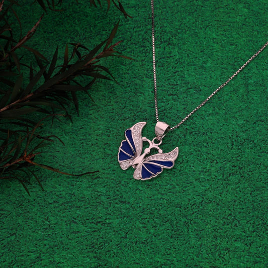 Sterling Silver 925 Necklace (Chain With Antique Plated Enamel Butterfly Pendant) - Fkjnklsl8602