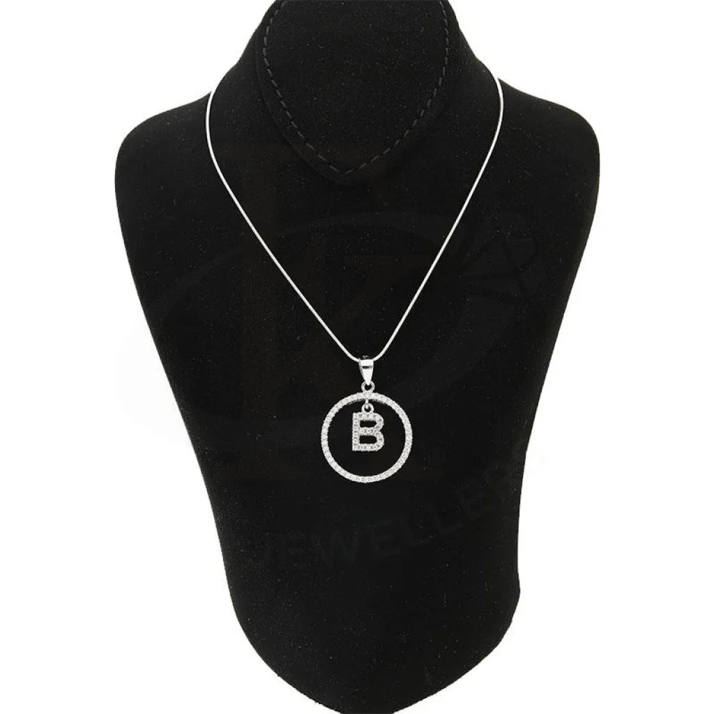 Italian Silver 925 Necklace (Chain With Round Shaped Alphabet Pendant) - Fkjnklsl1999 Letter B /