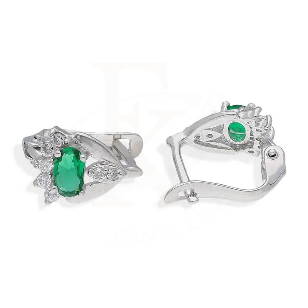 Sterling Silver 925 Oval Shaped Green Solitaire Clip Earrings - Fkjernsl2875