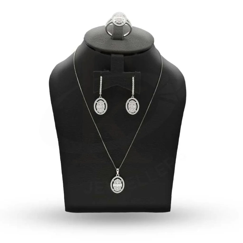 Sterling Silver 925 Oval Shaped Pendant Set (Necklace Earrings And Ring) - Fkjnklstsl2369 Sets