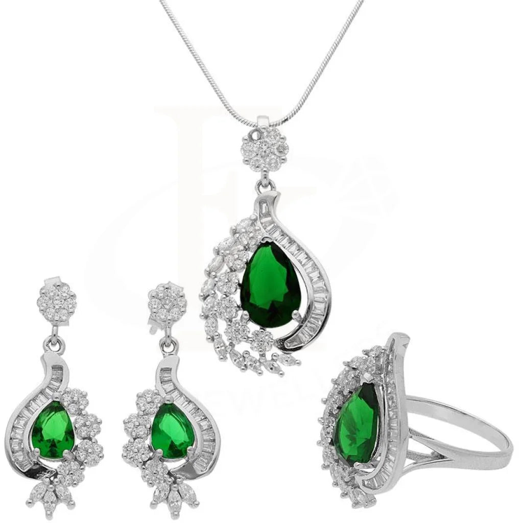 Italian Silver 925 Pear Drop Pendant Set (Necklace Earrings And Ring) - Fkjnklst1939 Sets