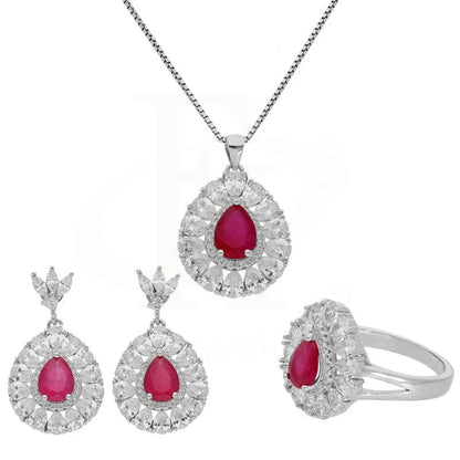 Italian Silver 925 Pear Drop Pendant Set (Necklace Earrings And Ring) - Fkjnklst1940 Sets