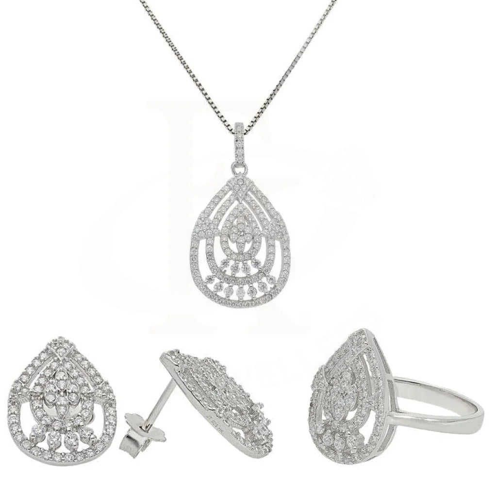 Italian Silver 925 Pear Pendant Set (Necklace Earrings And Ring) - Fkjnklst1927 Sets