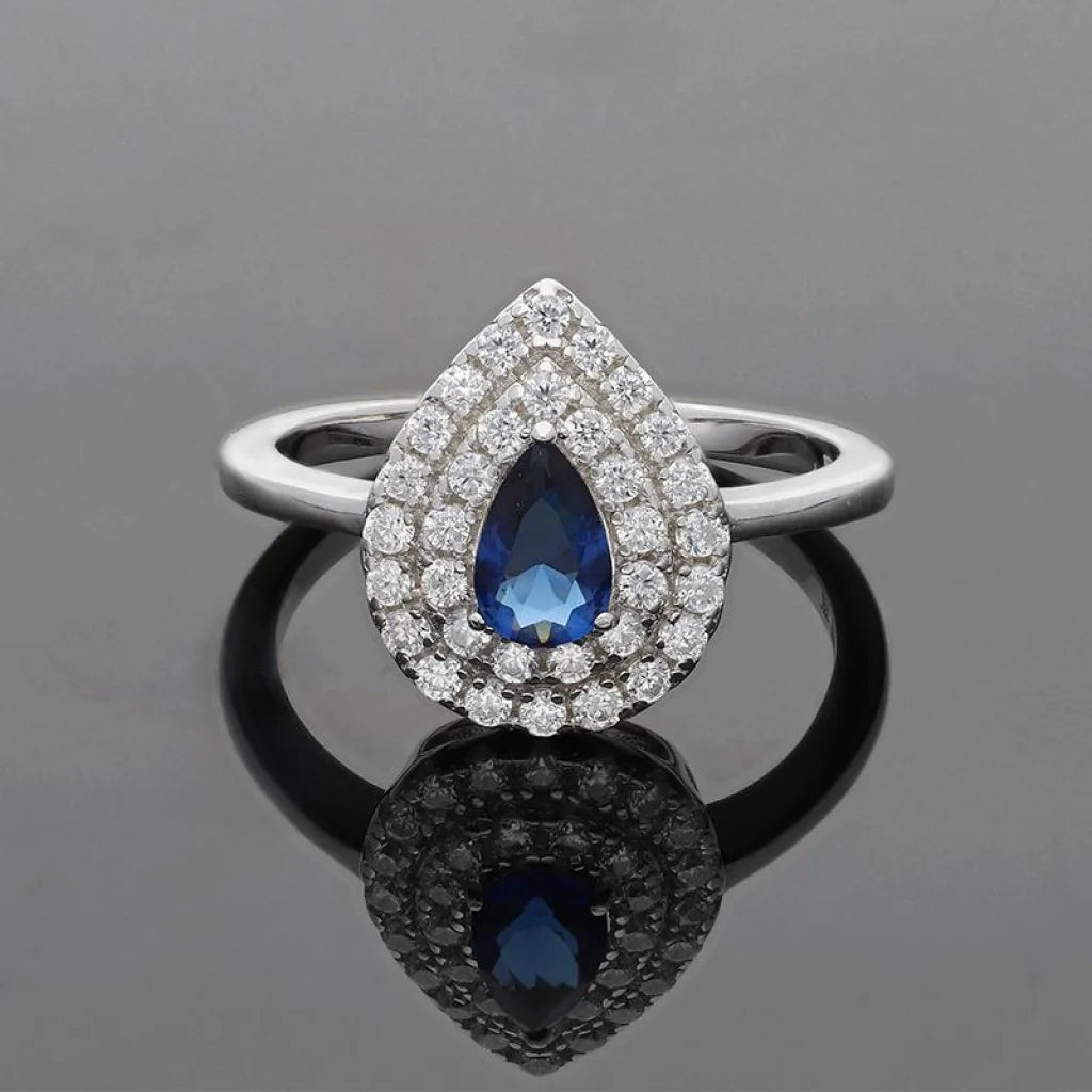Italian Silver 925 Pear Shaped Blue Solitaire Ring - Fkjrnsl2491 Rings