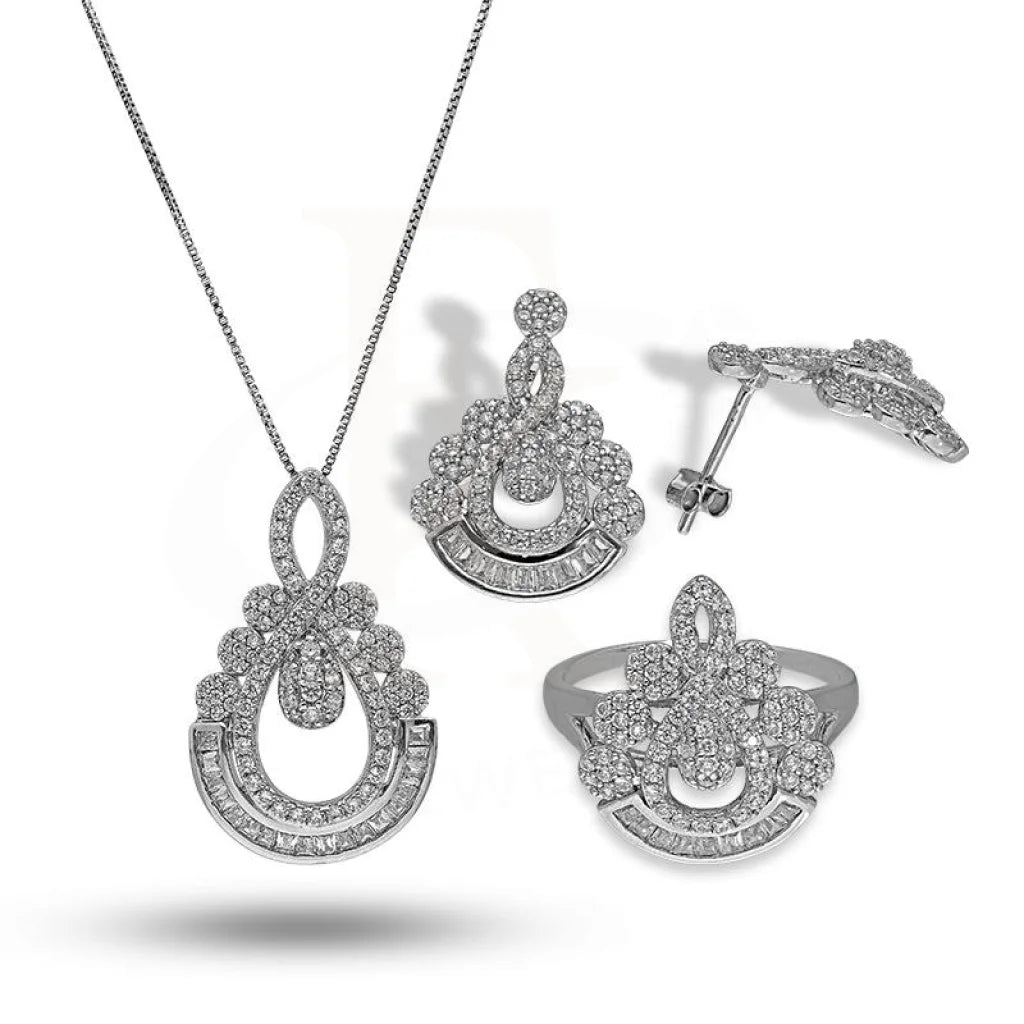 Italian Silver 925 Pear Shaped Pendant Set (Necklace Earrings And Ring) - Fkjnklstsl2284 Sets