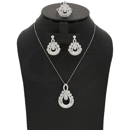 Italian Silver 925 Pear Shaped Pendant Set (Necklace Earrings And Ring) - Fkjnklstsl2284 Sets