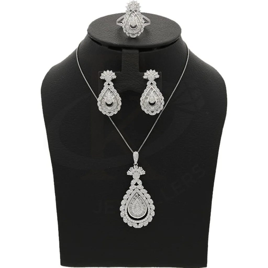 Italian Silver 925 Pear Shaped Pendant Set (Necklace Earrings And Ring) - Fkjnklstsl2333 Sets