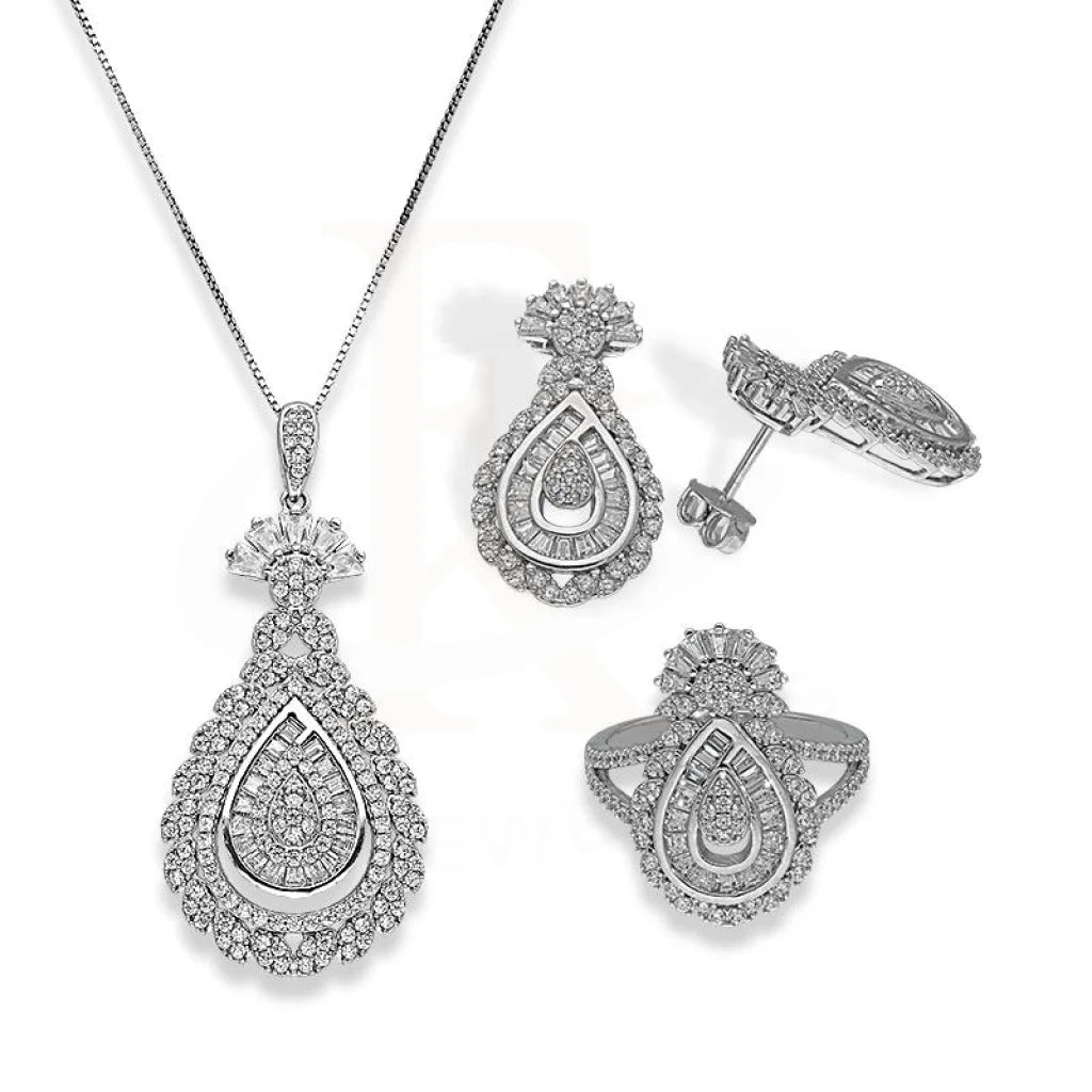 Italian Silver 925 Pear Shaped Pendant Set (Necklace Earrings And Ring) - Fkjnklstsl2333 Sets