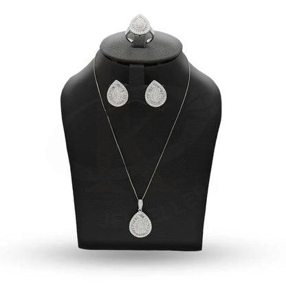 Sterling Silver 925 Pear Shaped Pendant Set (Necklace Earrings And Ring) - Fkjnklstsl2373 Sets