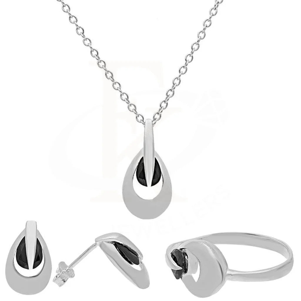 Italian Silver 925 Pear Shaped Solitaire Pendant Set (Necklace Earrings And Ring) - Fkjnklst2040