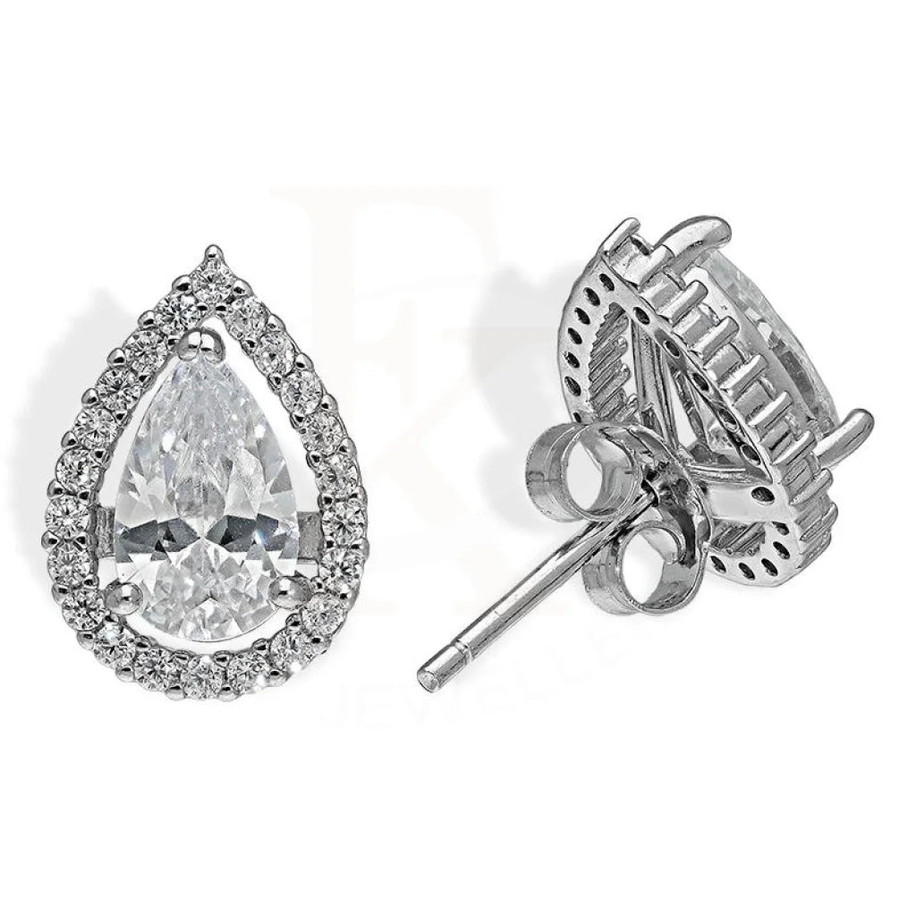 Italian Silver 925 Pear Shaped Solitaire Stud Earrings - Fkjernsl2576