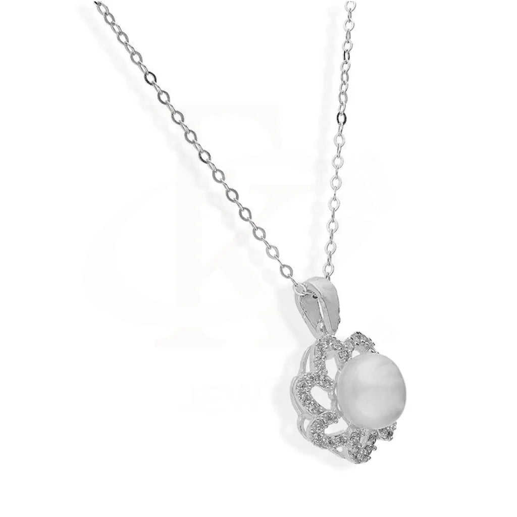 Italian Silver 925 Pearl In Flower Pendant Set (Necklace Earrings And Ring) - Fkjnklstsl2198 Sets