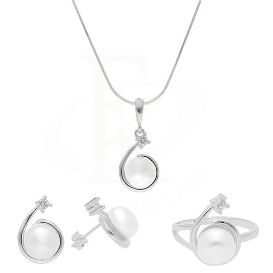 Italian Silver 925 Pearl Pendant Set (Necklace Earrings And Ring) - Fkjnklst2015 Sets