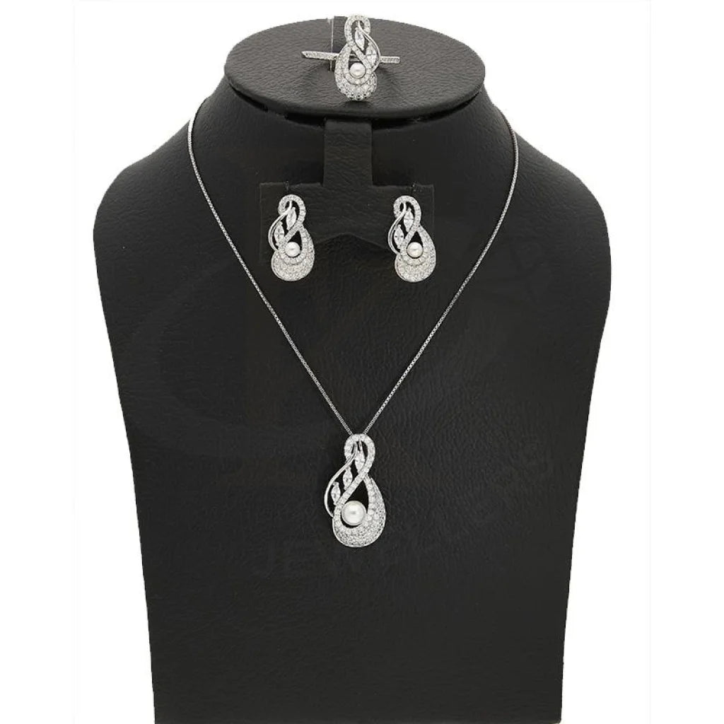 Italian Silver 925 Pearl Pendant Set (Necklace Earrings And Ring) - Fkjnklstsl2290 Sets