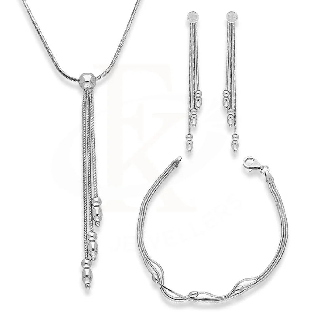 Italian Silver 925 Pendant Set (Necklace Earrings And Bracelet) - Fkjnklstsl2338 Sets