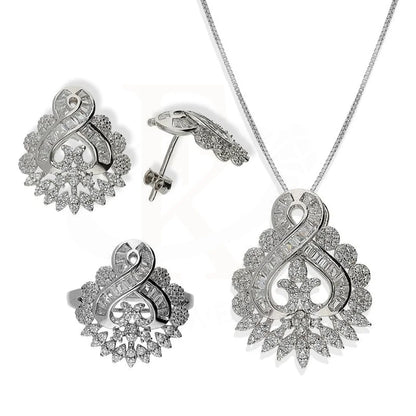 Italian Silver 925 Pendant Set (Necklace Earrings And Ring) - Fkjnklstsl2178 Sets