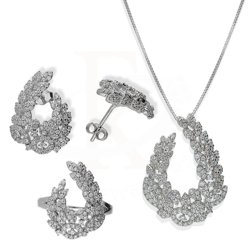 Italian Silver 925 Pendant Set (Necklace Earrings And Ring) - Fkjnklstsl2179 Sets