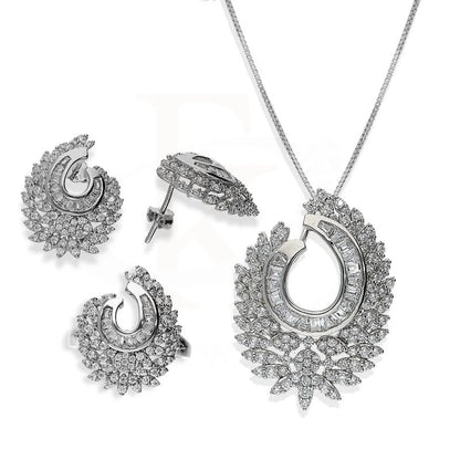 Italian Silver 925 Pendant Set (Necklace Earrings And Ring) - Fkjnklstsl2187 Sets
