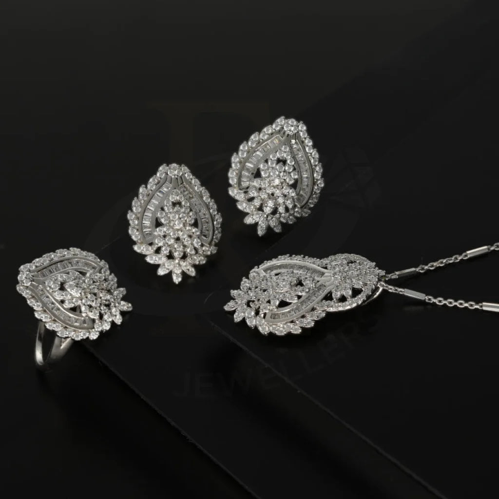 Sterling Silver 925 Pendant Set (Necklace Earrings And Ring) - Fkjnklstsl2187 Sets