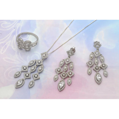 Sterling Silver 925 Pendant Set (Necklace Earrings And Ring) - Fkjnklstsl2285 Sets