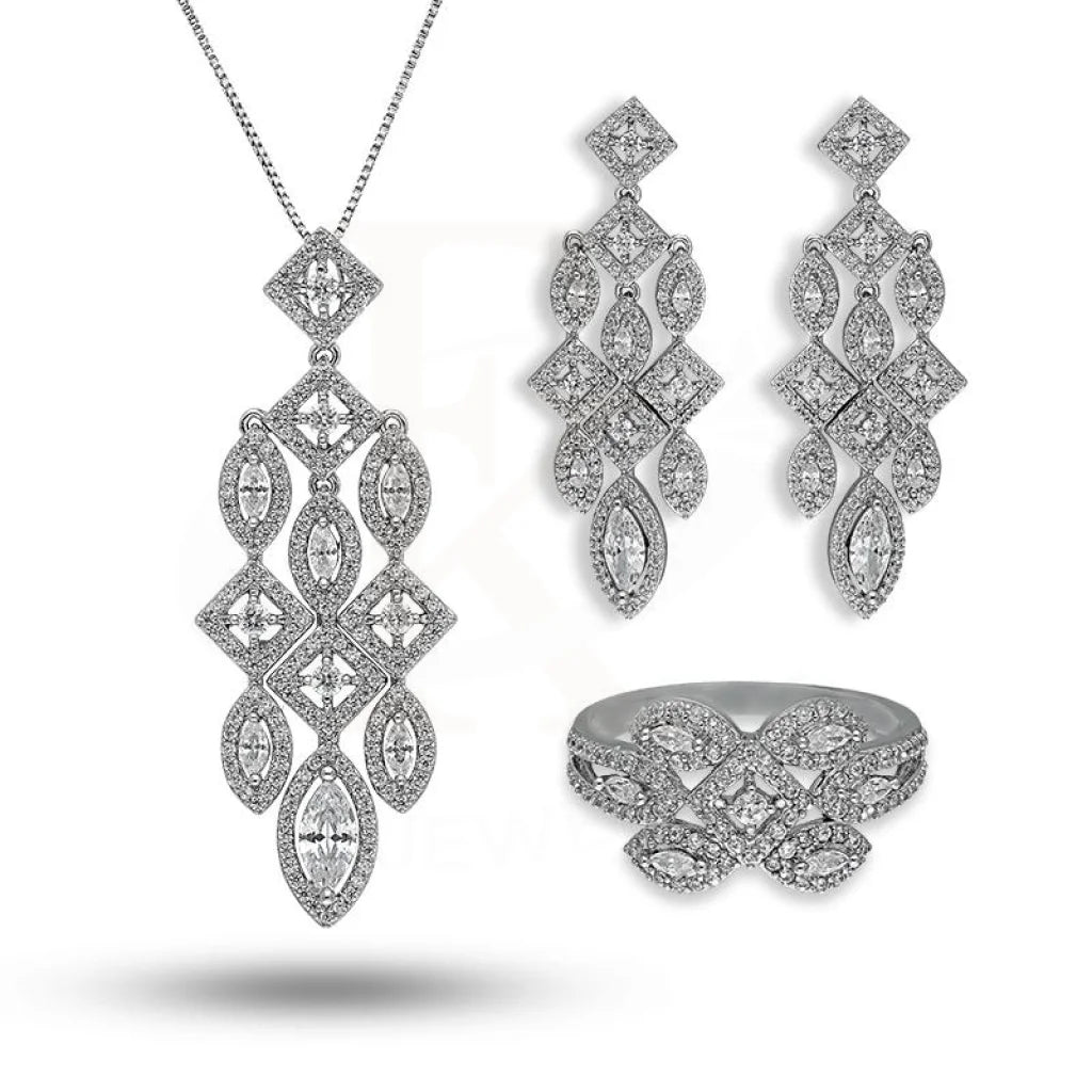 Italian Silver 925 Pendant Set (Necklace Earrings And Ring) - Fkjnklstsl2285 Sets