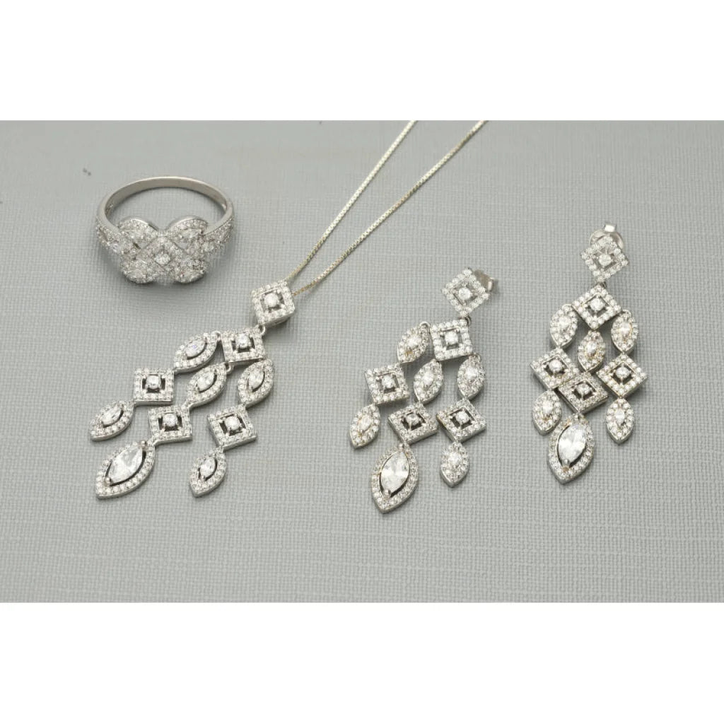 Sterling Silver 925 Pendant Set (Necklace Earrings And Ring) - Fkjnklstsl2285 Sets