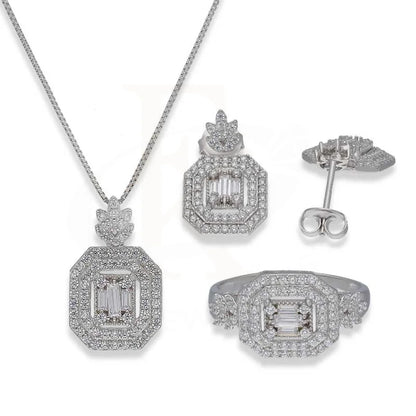 Sterling Silver 925 Pendant Set (Necklace Earrings And Ring) - Fkjnklstsl2374 Sets