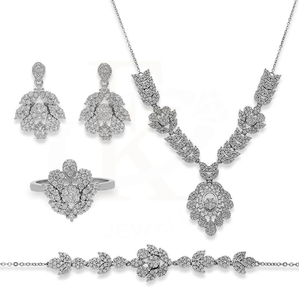 Italian Silver 925 Pendant Set (Necklace Earrings Ring And Bracelet) - Fkjnklstsl2174 Sets