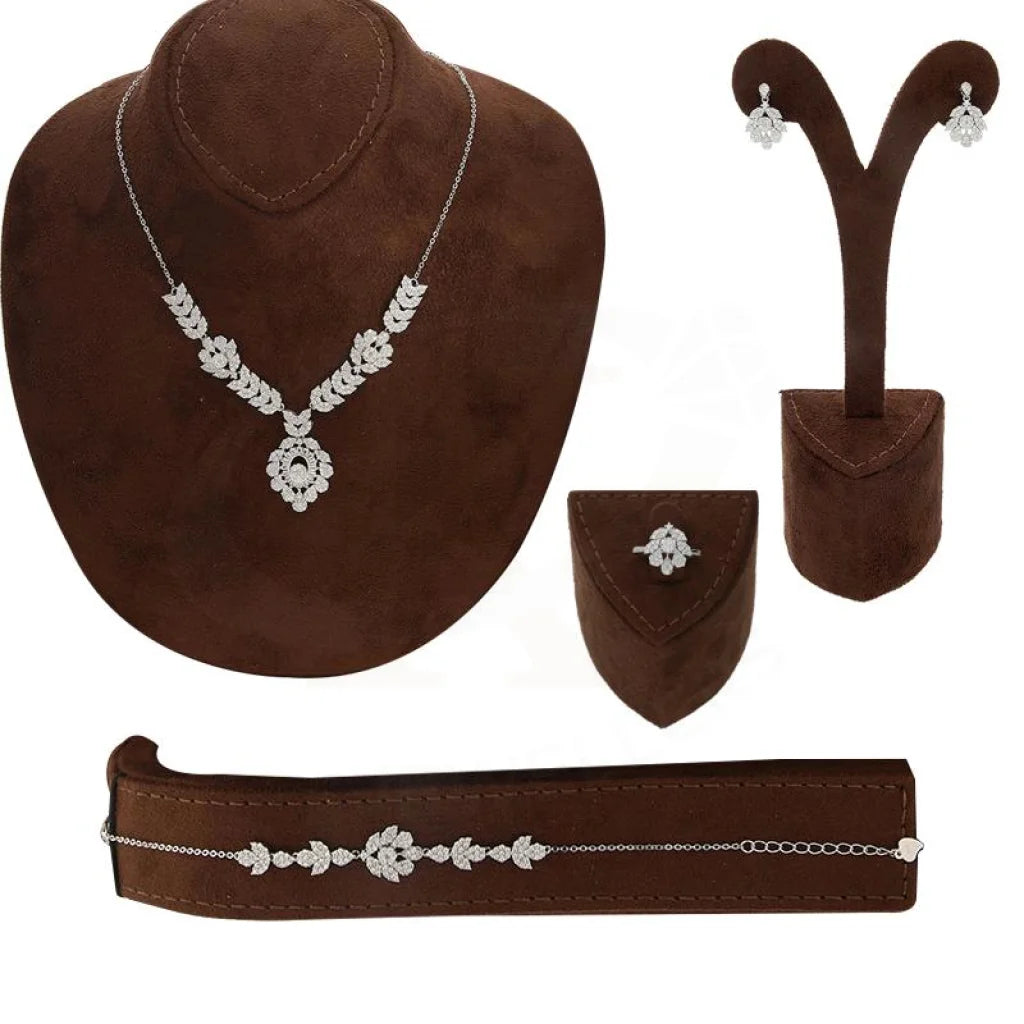 Italian Silver 925 Pendant Set (Necklace Earrings Ring And Bracelet) - Fkjnklstsl2174 Sets